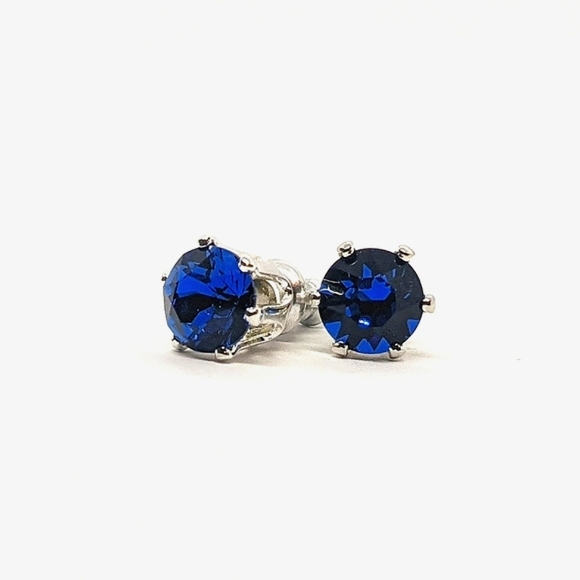 Crystals by Swarovski~ Sapphire Blue Classic Stud Earrings Sterling Silver Ovrly - Picture 3 of 3